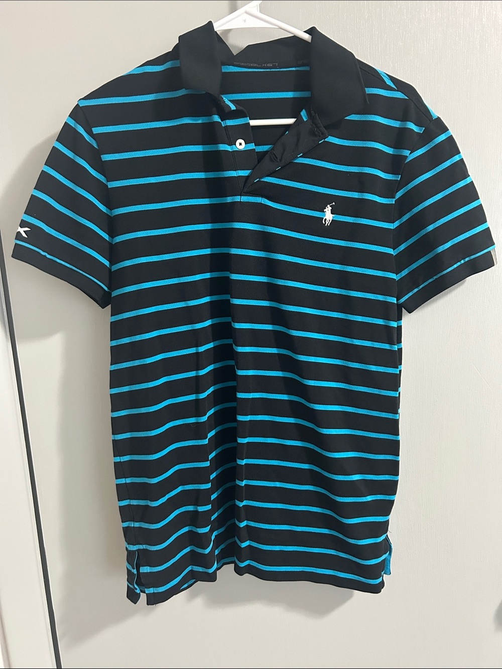 Ralph Lauren Black Polo with Bright Blue Stripes